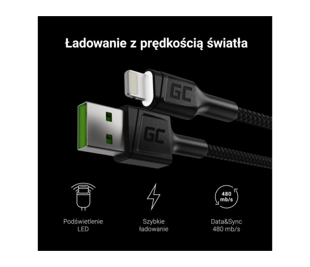 Green Cell Kabel USB - Lightning 1.2m (QC 3.0, LED) - 525163 - zdjęcie 4